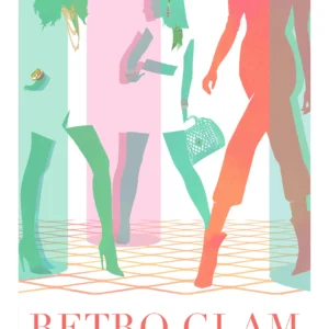 affiche artistique de mode rétro glam pastel style années 1980 silhouettes stylisées par Monica Lind