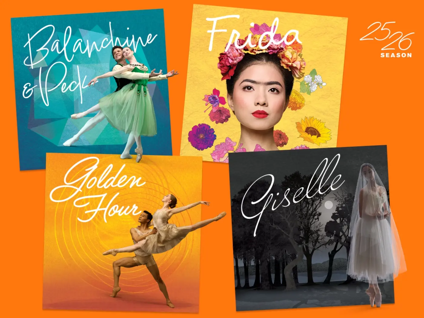 promo artistique pour la saison 2025-26 de atlanta ballet illustrations par monica lind et photographie par rachel neville