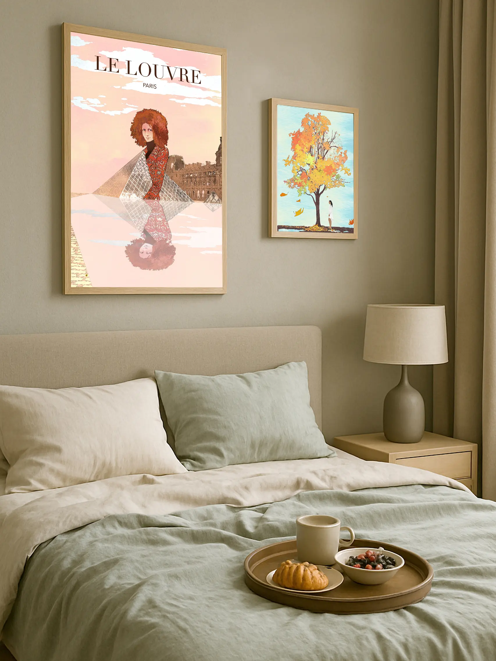 le louvre affiche de poster voyage avec mona lisa stylée autumn is here impression limitée fine art de monica lind