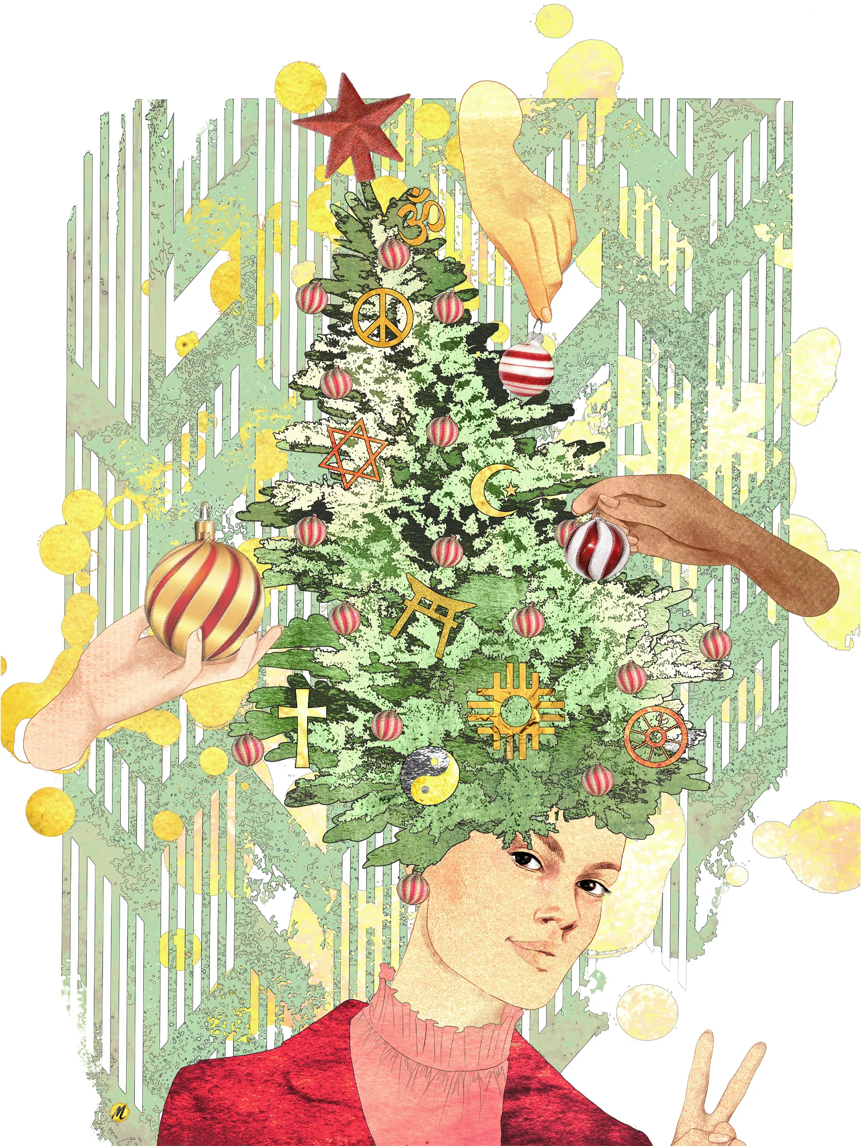 joyeuses fêtes impression limitée femme chapeau sapin symboles de monica lind